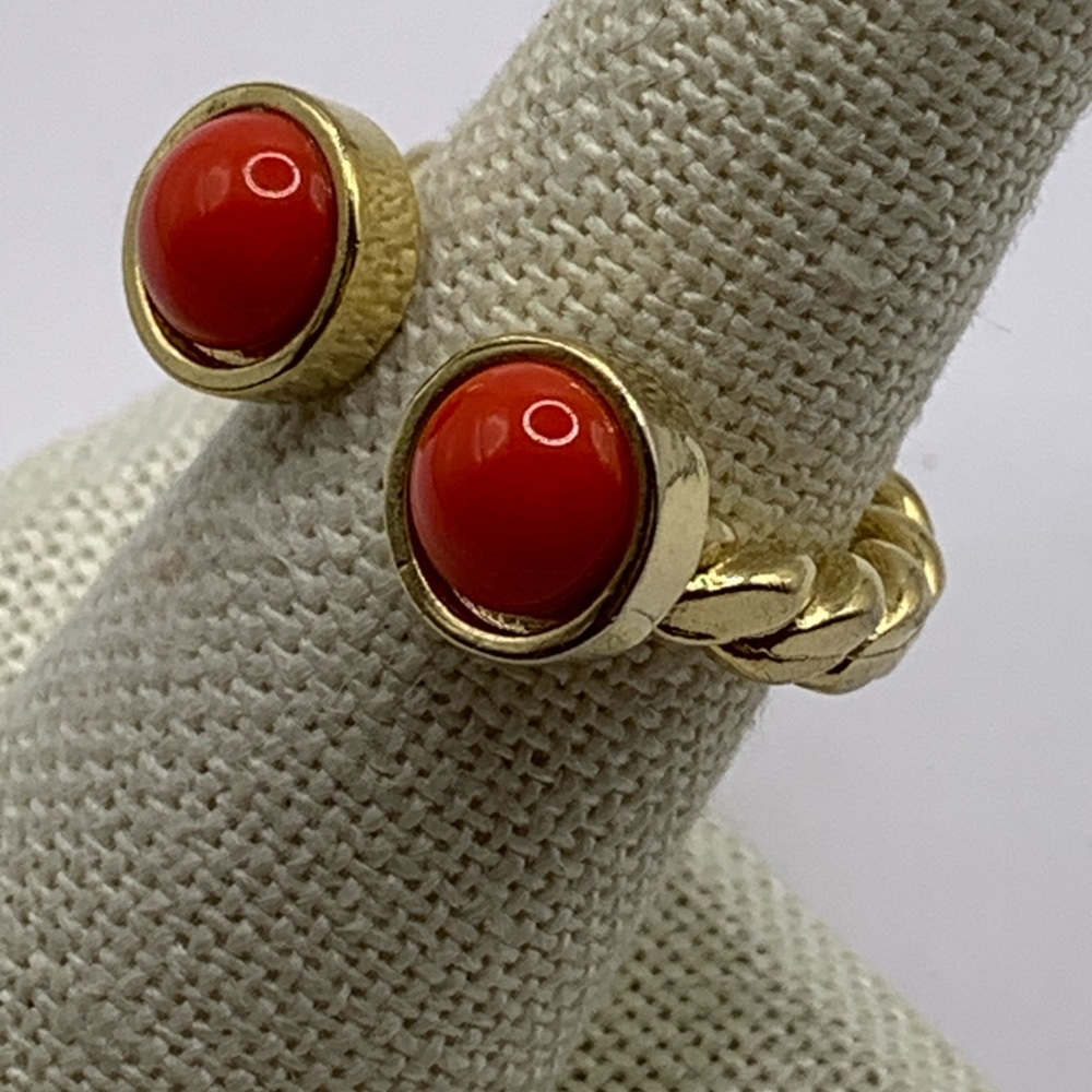 Dual Stone Twisted Rope Ring Gold Tone - Size 6.5